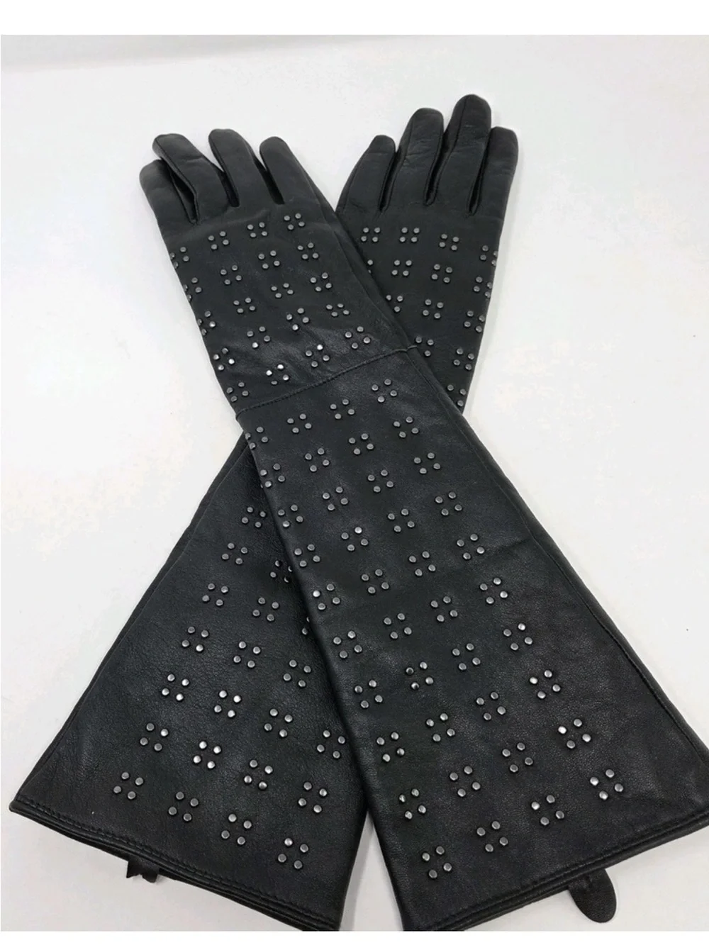 Cool & Sexy Black Sheeps Leather Gloves with Studded Detail